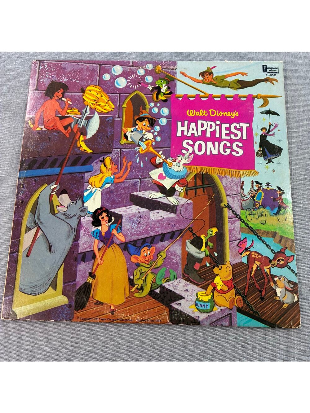Vintage Walt Disney Happiest Songs LP Disneyland Records DL-3509